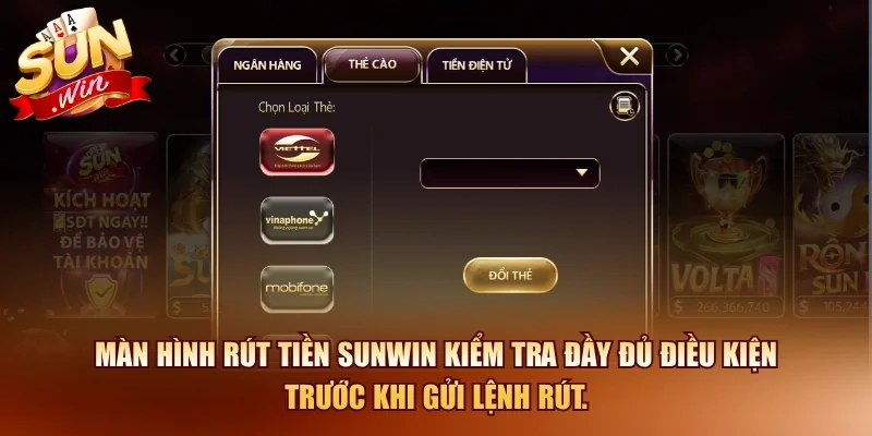 Rút Tiền SUNWIN – Chi Tiết Thao Tác Nhanh, An Toàn, Miễn Phí 2 Sunwin Màn hình rút tiền SUNWIN kiểm tra đầy đủ điều kiện trước khi gửi lệnh rút.